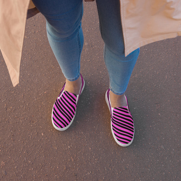 Pink Striped Women's Slip Ons, Women’s slip-on canvas shoes