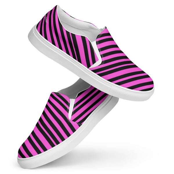 Pink Striped Women's Slip Ons, Women’s slip-on canvas shoes