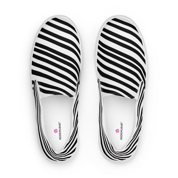 White Black Striped Women's Shoes, Women’s slip-on canvas shoes