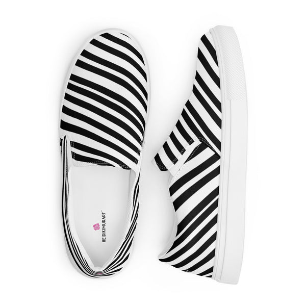 White Black Striped Women's Shoes, Women’s slip-on canvas shoes