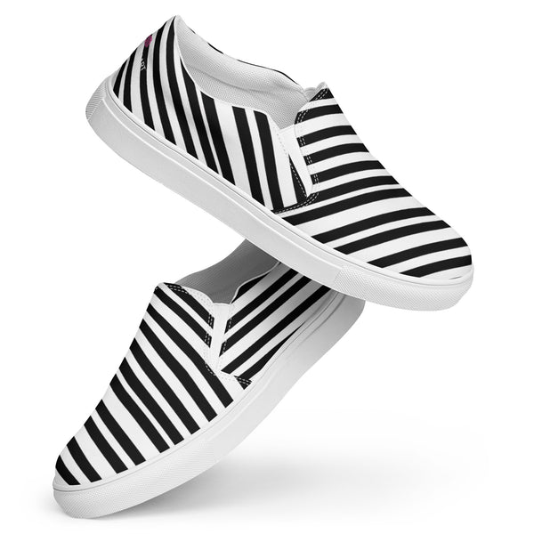 White Black Striped Women's Shoes, Women’s slip-on canvas shoes