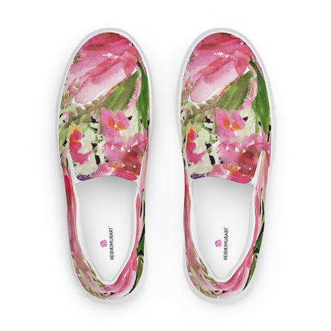 Pink Rose Women's Slip Ons, Pink Rose Floral Flower Print Best Quality Women’s Premium High Quality Luxury Style Slip-On Canvas Shoes (US Size: 5-12) Women's Floral Print Casual Shoes, Slip-On Padded Breathable Loafer Shoes Footwear