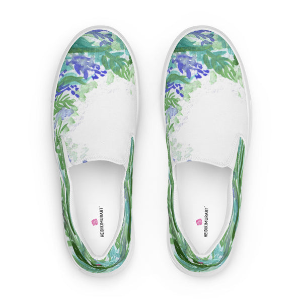 Purple Lavender Women's Slip Ons, White Purple Lavender Floral Flower Print Best Quality Women’s Premium High Quality Luxury Style Slip-On Canvas Shoes (US Size: 5-12) Women's Floral Print Casual Shoes, Slip-On Padded Breathable Loafer Shoes Footwear