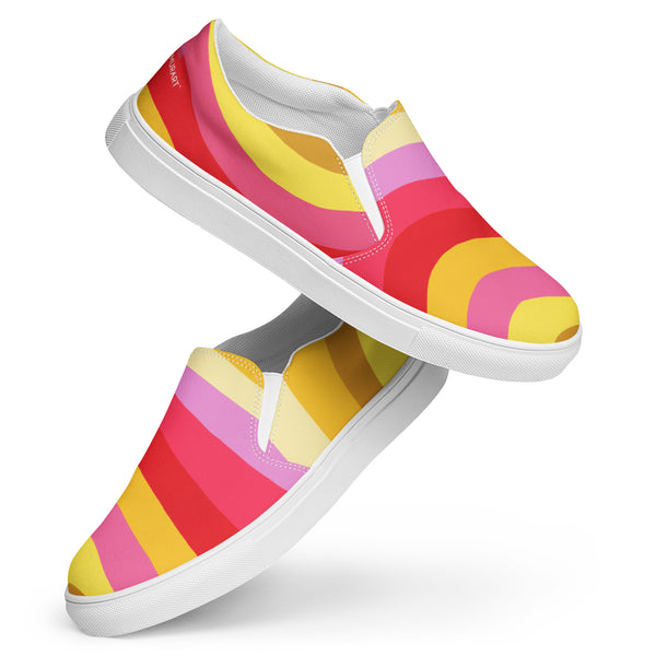 Red Rainbow Swirl Women's Sneakers, Women's Slip Ons, , Gay Pride Rainbow Striped Print Women’s Slip-On Canvas Shoes (US Size: 5-12) Women’s Premium High Quality Luxury Style Slip-On Canvas Shoes (US Size: 5-12) Women's Gay Pride Colorful Slip On Shoes, Slip-On Padded Breathable Loafer Shoes Footwear
