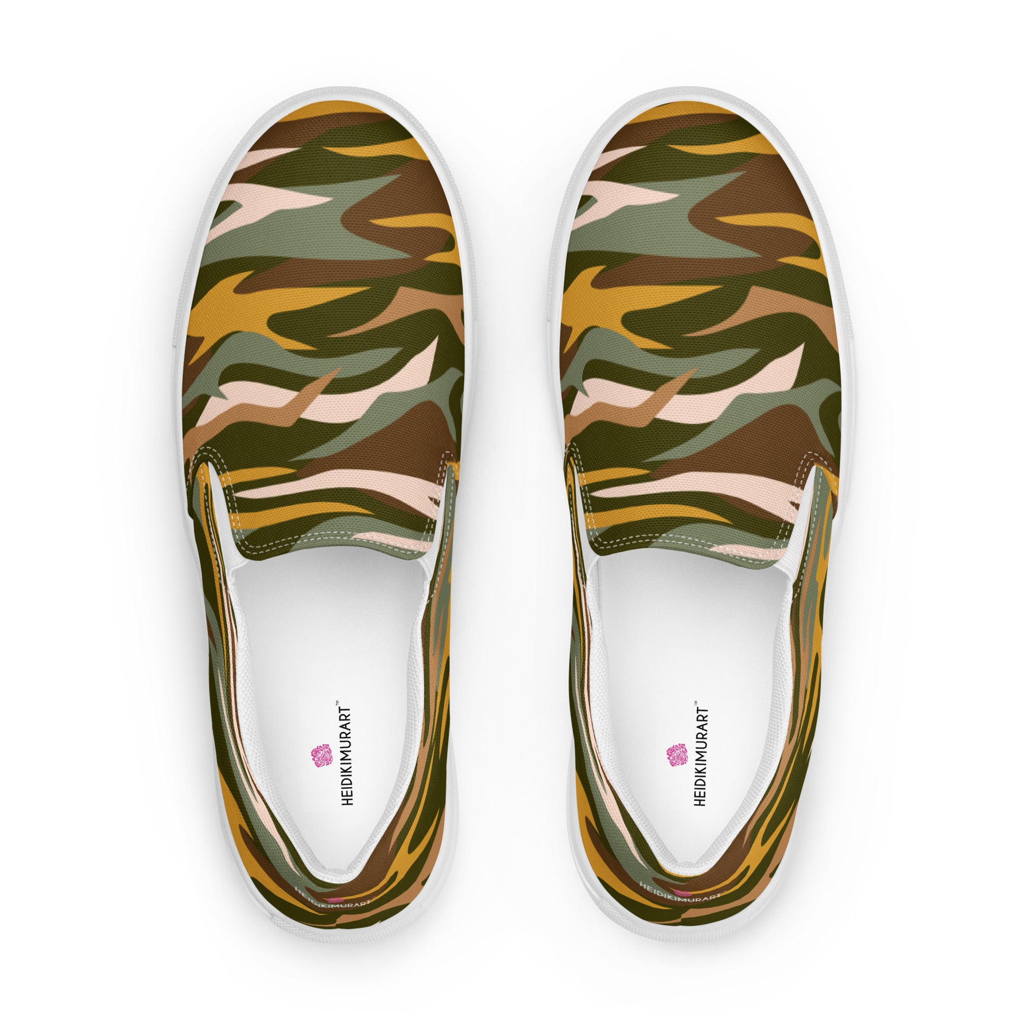 Camo Print Women's Sneakers, Green Brown Camouflaged Classic Modern Minimalist Women’s Premium High Quality Luxury Style Slip-On Canvas Shoes (US Size: 5-12) Camouflage Sneakers for Women, Slip-On Padded Breathable Loafer Shoes Footwear, Ladies Canvas Shoes, Camouflage Sneakers, Camouflage Shoes 