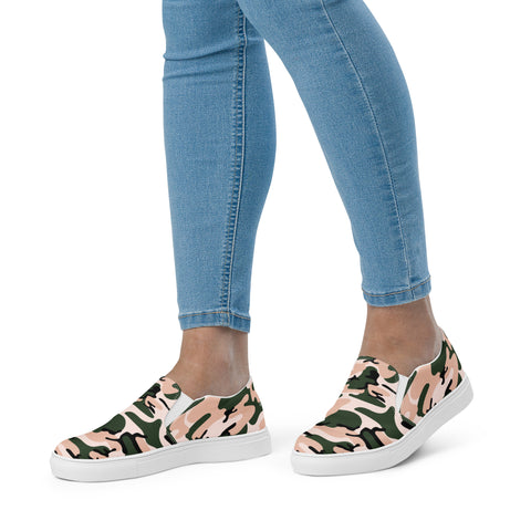 Camo Print Women's Sneakers, Green Pink Camouflaged Classic Modern Minimalist Women’s Premium High Quality Luxury Style Slip-On Canvas Shoes (US Size: 5-12) Camouflage Sneakers for Women, Slip-On Padded Breathable Loafer Shoes Footwear, Ladies Canvas Shoes, Camouflage Sneakers, Camouflage Shoes 