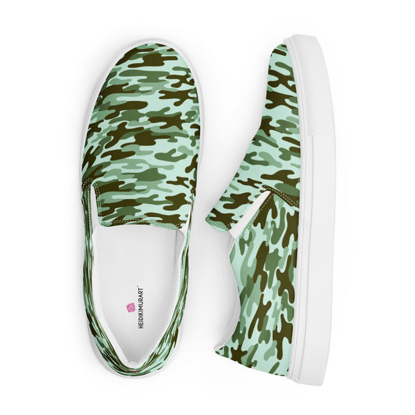 Green Army Print Women's Sneakers, Camouflaged Army Print Women’s Premium High Quality Luxury Style Slip-On Canvas Shoes (US Size: 5-12) Women's Green Shoes, Slip-On Padded Breathable Loafer Shoes Footwear