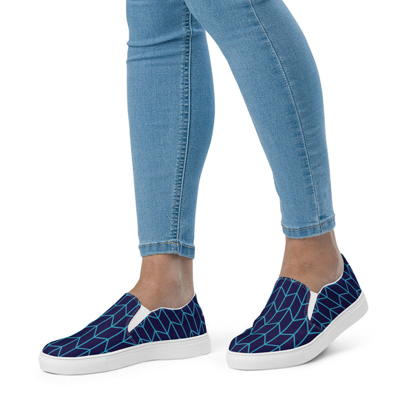 Blue Web Abstract Women's Sneakers, Unique Blue Abstract Print Designer Luxury Women's Slip Ons Women’s Slip-On Canvas Shoes (US Size: 5-12) Women’s Premium High Quality Luxury Style Slip-On Canvas Shoes, Designer Patterned Canvas Sneakers, Patterned Best Ladies' Slip On Shoes, Slip-On Padded Breathable Loafer Shoes Footwear