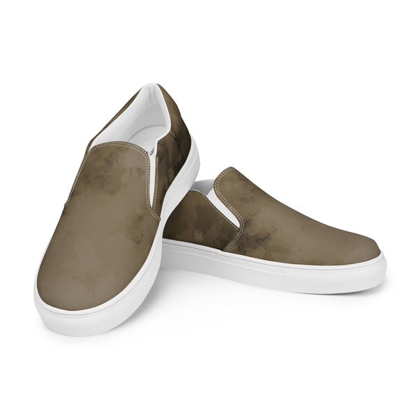 Brown Abstract Women's Slip Ons, Women’s slip-on canvas shoes