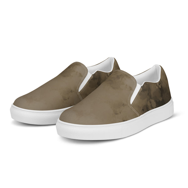 Brown Abstract Women's Slip Ons, Women’s slip-on canvas shoes