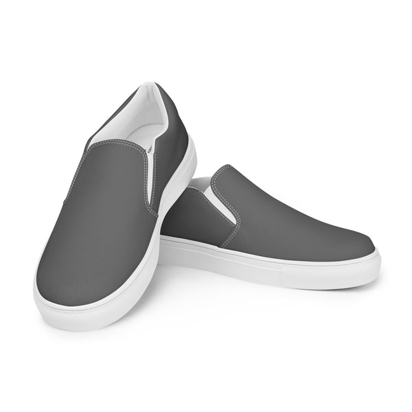 Dark Grey Women's Slip Ons, Solid Grey Color Modern Classic Modern Minimalist Women’s Premium High Quality Luxury Style Slip-On Canvas Shoes (US Size: 5-12) Women's Solid Color Casual Shoes, Slip-On Padded Breathable Loafer Shoes Footwear