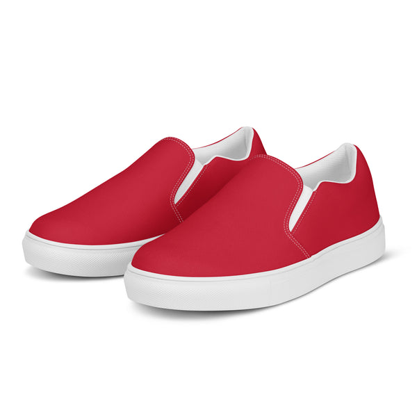 Bright Red Women's Slip Ons, Solid Colorful Red Color Modern Classic Modern Minimalist Women’s Premium High Quality Luxury Style Slip-On Canvas Shoes (US Size: 5-12) Women's Red Casual Shoes, Slip-On Padded Breathable Loafer Shoes Footwear