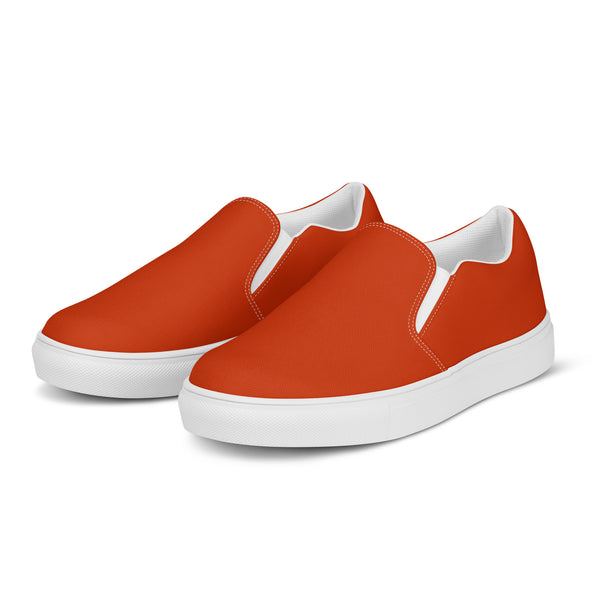 Brownish Red Women's Slip Ons, Solid Colorful Red Color Modern Classic Modern Minimalist Women’s Premium High Quality Luxury Style Slip-On Canvas Shoes (US Size: 5-12) Women's Red Casual Shoes, Slip-On Padded Breathable Loafer Shoes Footwear