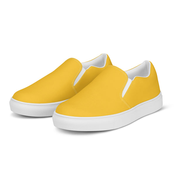 Yellow Color Women's Slip Ons, Solid Yellow Color Modern Minimalist Women’s Slip-On Canvas Shoes (US Size: 5-12)