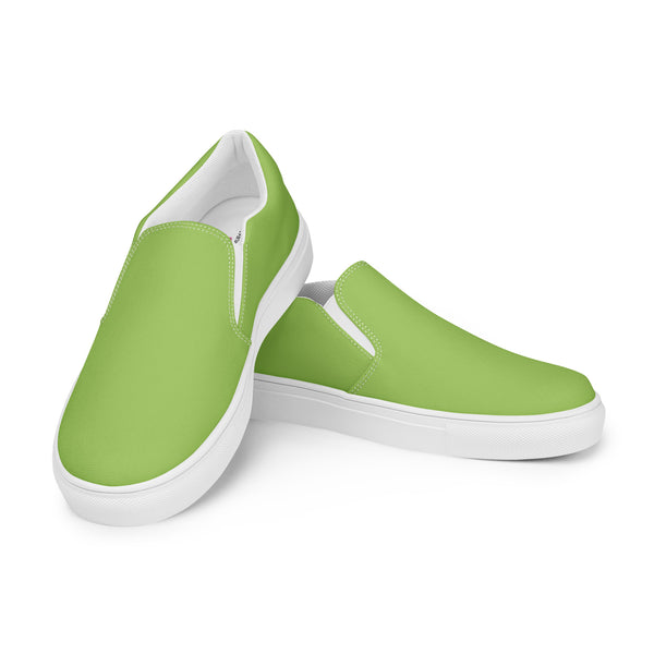 Pastel Green Women's Slip Ons, Solid Bright Green Color Modern Classic Modern Minimalist Women’s Premium High Quality Luxury Style Slip-On Canvas Shoes (US Size: 5-12) Women's Green Shoes, Slip-On Padded Breathable Loafer Shoes Footwear