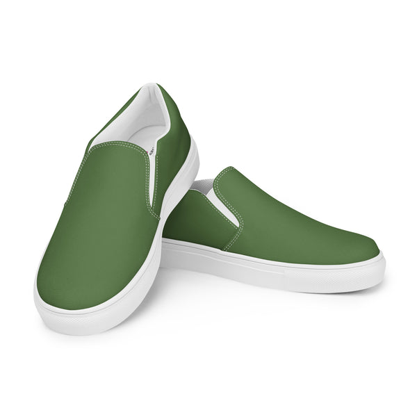 Sage Green Women's Slip Ons, Solid Dark Green Color Modern Classic Modern Minimalist Women’s Premium High Quality Luxury Style Slip-On Canvas Shoes (US Size: 5-12) Women's Green Shoes, Slip-On Padded Breathable Loafer Shoes Footwear
