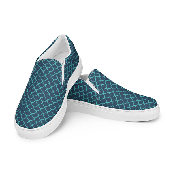 Blue Mermaid Women's Slip Ons, Women’s slip-on canvas shoes