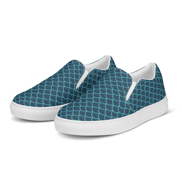 Blue Mermaid Women's Slip Ons, Women’s slip-on canvas shoes