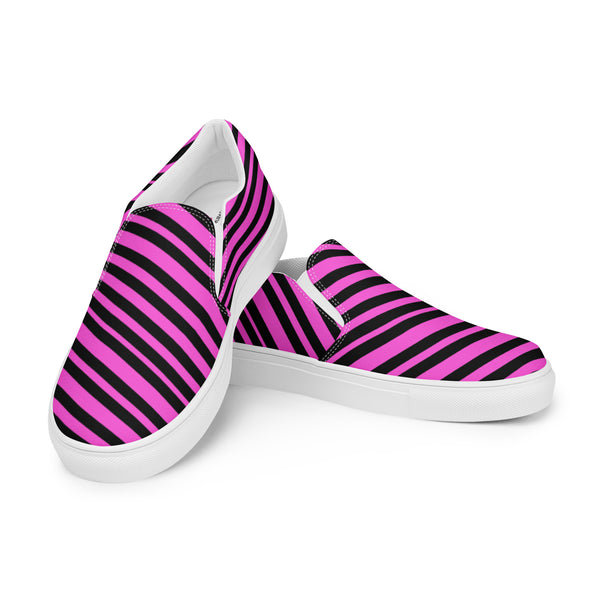 Pink Striped Women's Slip Ons, Women’s slip-on canvas shoes