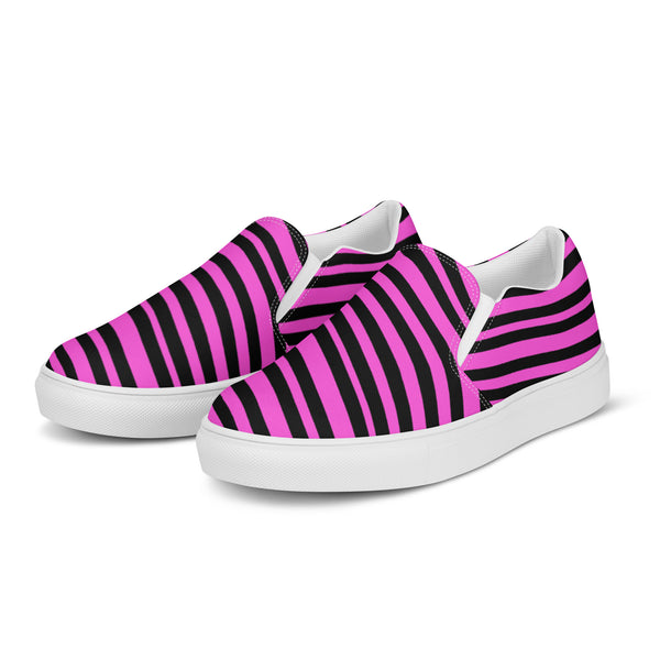 Pink Striped Women's Slip Ons, Women’s slip-on canvas shoes