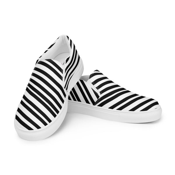 White Black Striped Women's Shoes, Women’s slip-on canvas shoes