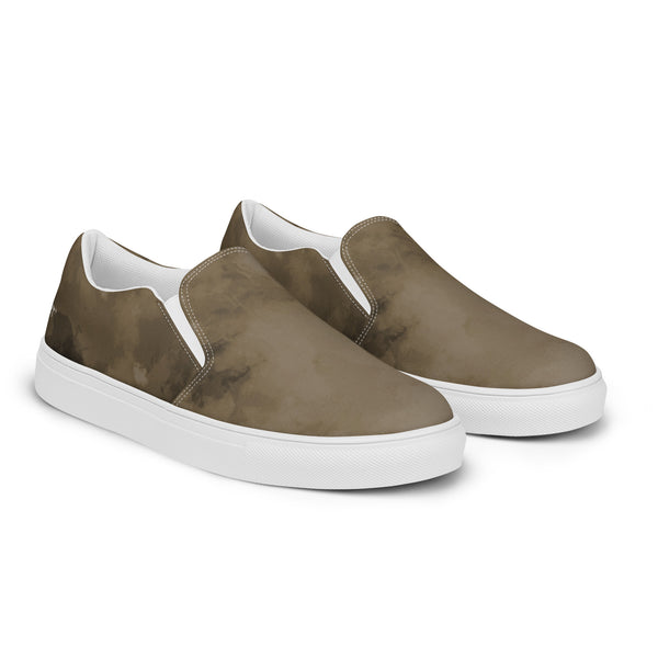 Brown Abstract Women's Slip Ons, Women’s slip-on canvas shoes