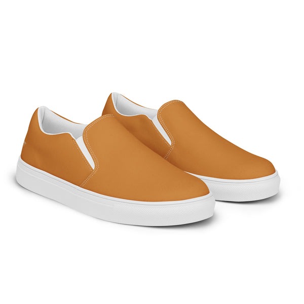 Orange Brown Women's Slip Ons, Solid Colorful Brownish Orange Color Modern Classic Modern Minimalist Women’s Premium High Quality Luxury Style Slip-On Canvas Shoes (US Size: 5-12) Women's Solid Color Casual Shoes, Slip-On Padded Breathable Loafer Shoes Footwear