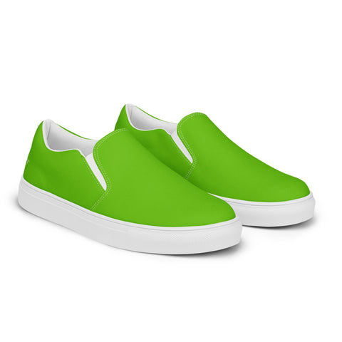 Bright Lime Green Women's Slip Ons, Solid Bright Green Color Modern Classic Modern Minimalist Women’s Premium High Quality Luxury Style Slip-On Canvas Shoes (US Size: 5-12) Women's Green Shoes, Slip-On Padded Breathable Loafer Shoes Footwear