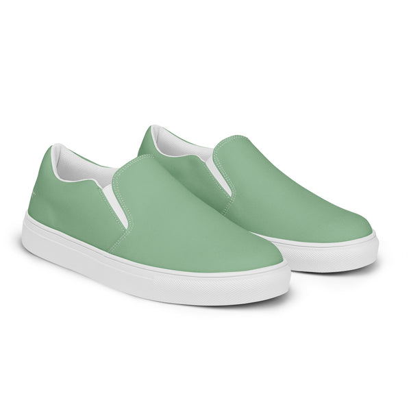 Sea Green Women's Slip Ons, Solid Light Pastel Green Color Modern Minimalist Women’s Slip-On Canvas Shoes (US Size: 5-12)