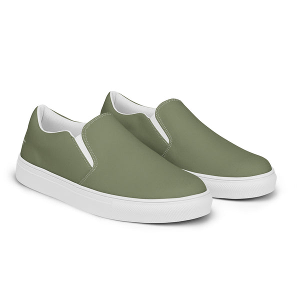 Green Women's Slip On Shoes, Solid Pastel Green Color Modern Minimalist Women’s Slip-On Canvas Shoes (US Size: 5-12)