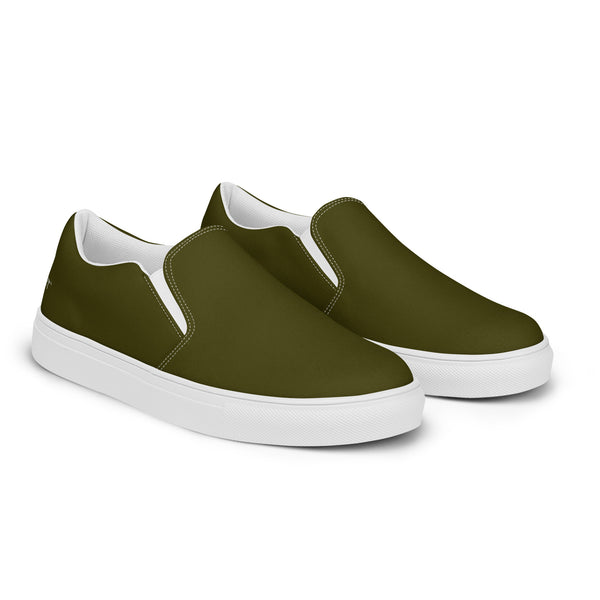 Dark Green Women's Slip Ons, Solid Dark Green Color Modern Minimalist Women’s Slip-On Canvas Shoes (US Size: 5-12)