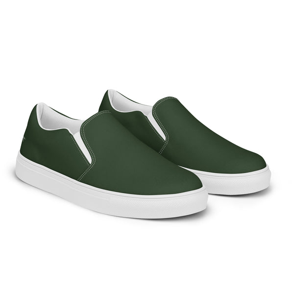 Pine Green Women's Slip Ons, Solid Dark Green Color Modern Minimalist Women’s Slip-On Canvas Shoes (US Size: 5-12)