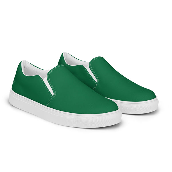 Bright Green Women's Slip Ons, Solid Dark Green Color Modern Minimalist Women’s Slip-On Canvas Shoes (US Size: 5-12)
