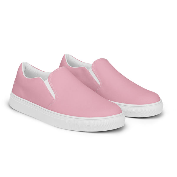 Pink Women's Slip Ons, Solid Pastel Light Colorful Pink Color Modern Classic Modern Minimalist Women’s Premium High Quality Luxury Style Slip-On Canvas Shoes (US Size: 5-12) Women's Solid Color Casual Shoes, Slip-On Padded Breathable Loafer Shoes Footwear