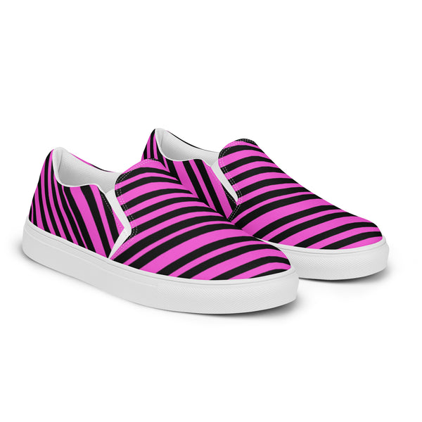 Pink Striped Women's Slip Ons, Women’s slip-on canvas shoes