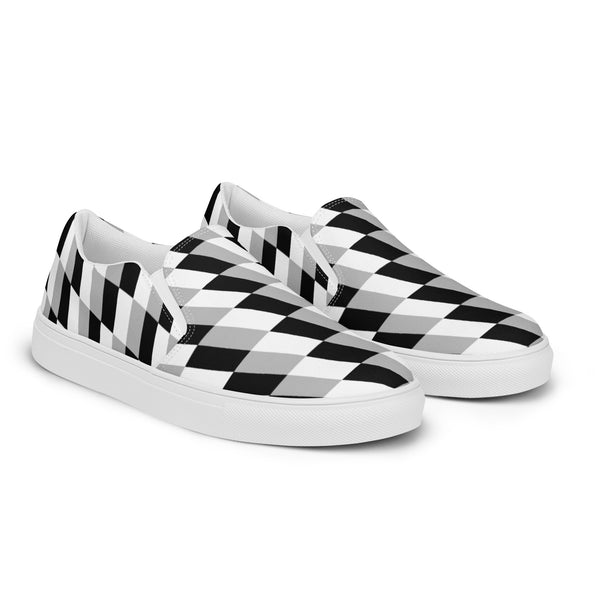 Black Grey Abstract Women's Sneakers, Unique Geometric Abstract Print Designer Luxury Women's Slip Ons Women’s Slip-On Canvas Shoes (US Size: 5-12) Women’s Premium High Quality Luxury Style Slip-On Canvas Shoes, Designer Patterned Canvas Sneakers, Patterned Best Ladies' Slip On Shoes, Slip-On Padded Breathable Loafer Shoes Footwear
