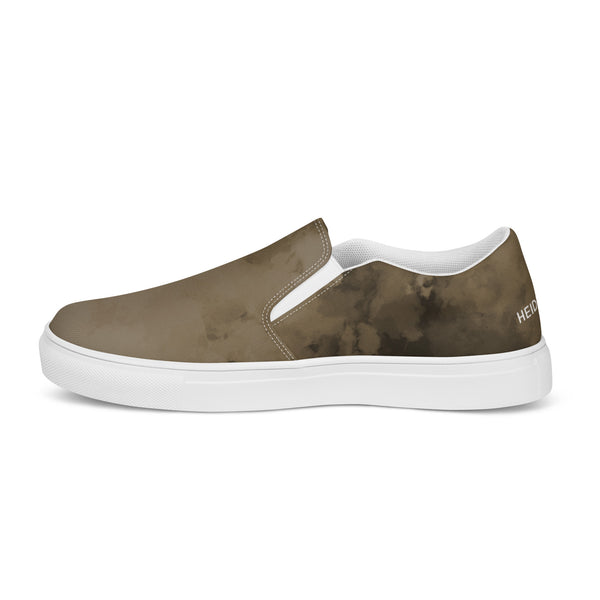 Brown Abstract Women's Slip Ons, Women’s slip-on canvas shoes