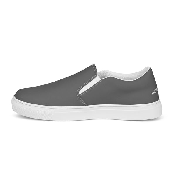 Dark Grey Women's Slip Ons, Solid Grey Color Modern Classic Modern Minimalist Women’s Premium High Quality Luxury Style Slip-On Canvas Shoes (US Size: 5-12) Women's Solid Color Casual Shoes, Slip-On Padded Breathable Loafer Shoes Footwear