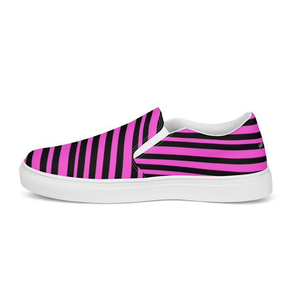 Pink Striped Women's Slip Ons, Women’s slip-on canvas shoes