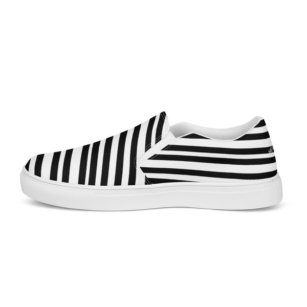 White Black Striped Women's Shoes, Women’s slip-on canvas shoes