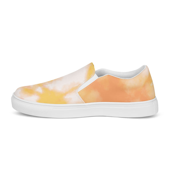 Sunset Tie Dye Women's Sneakers, Orange White Tie Dye Abstract Designer Luxury Women's Slip Ons, Tie Dye Shoes, Print Women’s Slip-On Canvas Shoes (US Size: 5-12) Women’s Premium High Quality Luxury Style Slip-On Canvas Shoes, Tie Dye Sneakers, Tie Dye Print Patterned Best Colorful Slip On Shoes, Slip-On Padded Breathable Loafer Shoes Footwear