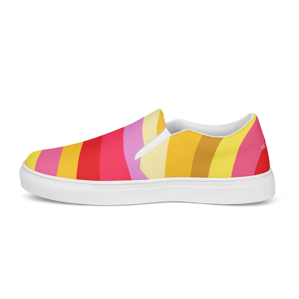 Red Rainbow Swirl Women's Sneakers, Women's Slip Ons, , Gay Pride Rainbow Striped Print Women’s Slip-On Canvas Shoes (US Size: 5-12) Women’s Premium High Quality Luxury Style Slip-On Canvas Shoes (US Size: 5-12) Women's Gay Pride Colorful Slip On Shoes, Slip-On Padded Breathable Loafer Shoes Footwear