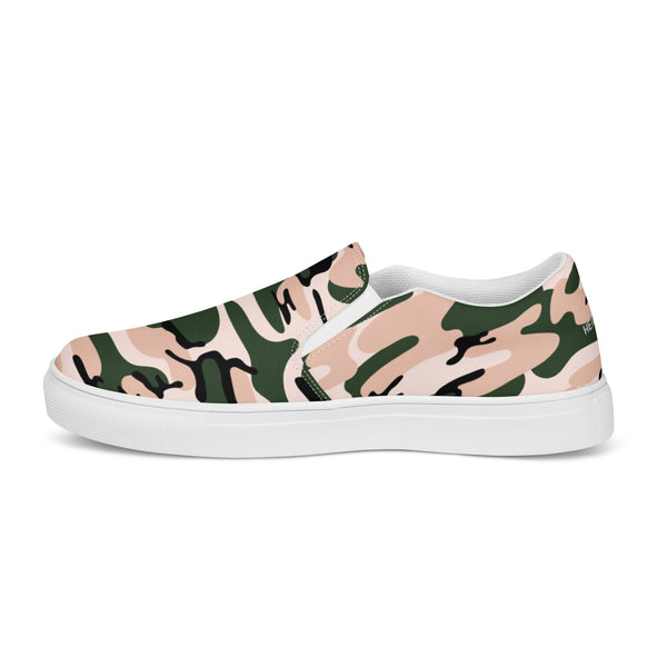 Camo Print Women's Sneakers, Green Pink Camouflaged Classic Modern Minimalist Women’s Premium High Quality Luxury Style Slip-On Canvas Shoes (US Size: 5-12) Camouflage Sneakers for Women, Slip-On Padded Breathable Loafer Shoes Footwear, Ladies Canvas Shoes, Camouflage Sneakers, Camouflage Shoes 