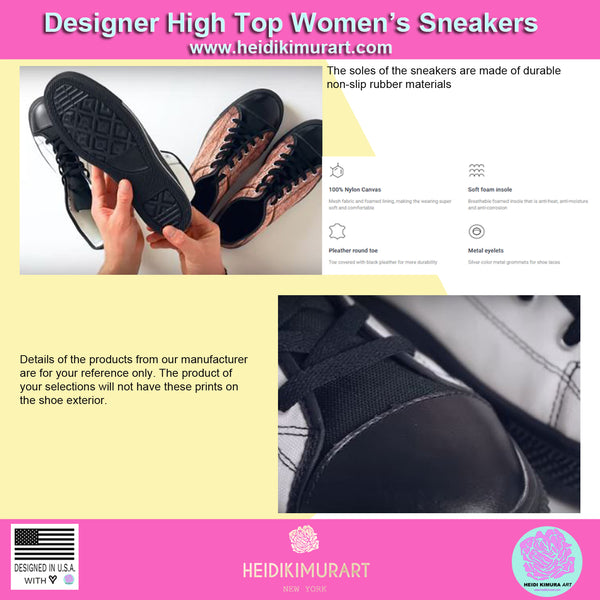 Pink Abstract Rose Floral Print Pink Designer Women's High Top Sneakers (US Size: 6-12)-Women's High Top Sneakers-Heidi Kimura Art LLC