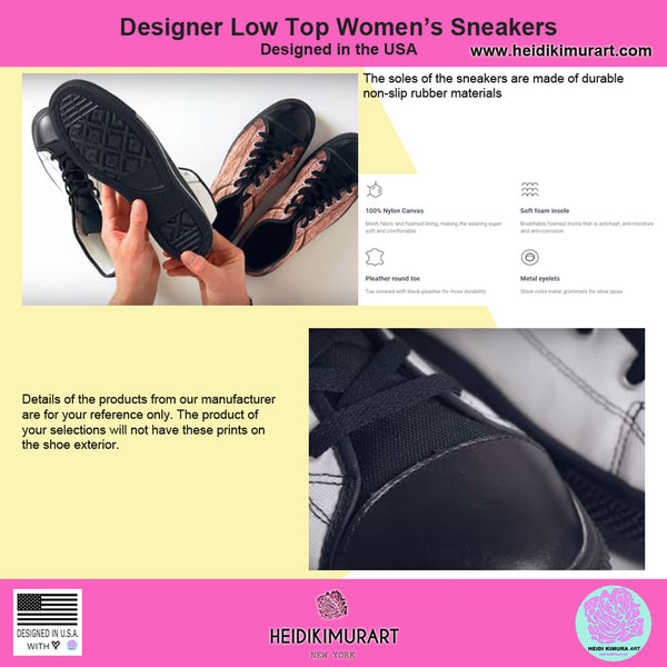 Pink Rose Floral Flower Print Designer Low Top Women's Sneakers Shoes (US Size 6-12)-Women's Low Top Sneakers-Heidi Kimura Art LLC