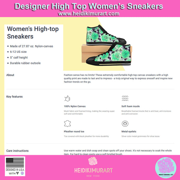 Black Zombie Rose Floral Print Designer Women's High Top Sneakers Shoes (US Size: 6-12)-Women's High Top Sneakers-Heidi Kimura Art LLC