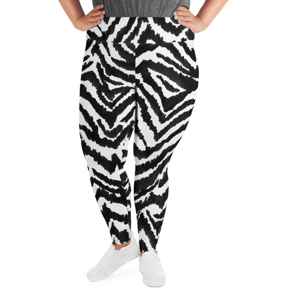 Zebra Animal Print Women's Designer Plus Size Leggings-Made in USA (US Size: 2XL-6XL)-Women's Plus Size Leggings-Heidi Kimura Art LLC