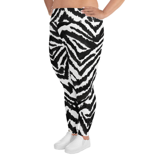 Zebra Animal Print Women's Designer Plus Size Leggings-Made in USA (US Size: 2XL-6XL)-Women's Plus Size Leggings-Heidi Kimura Art LLC