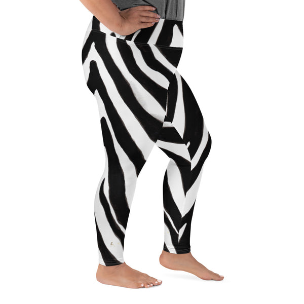 Zebra Animal Print Women's Plus Size Leggings- Made in USA (US Size: 2XL-6XL)-Women's Plus Size Leggings-Heidi Kimura Art LLC