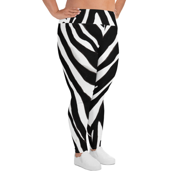 Zebra Animal Print Women's Plus Size Leggings- Made in USA (US Size: 2XL-6XL)-Women's Plus Size Leggings-Heidi Kimura Art LLC